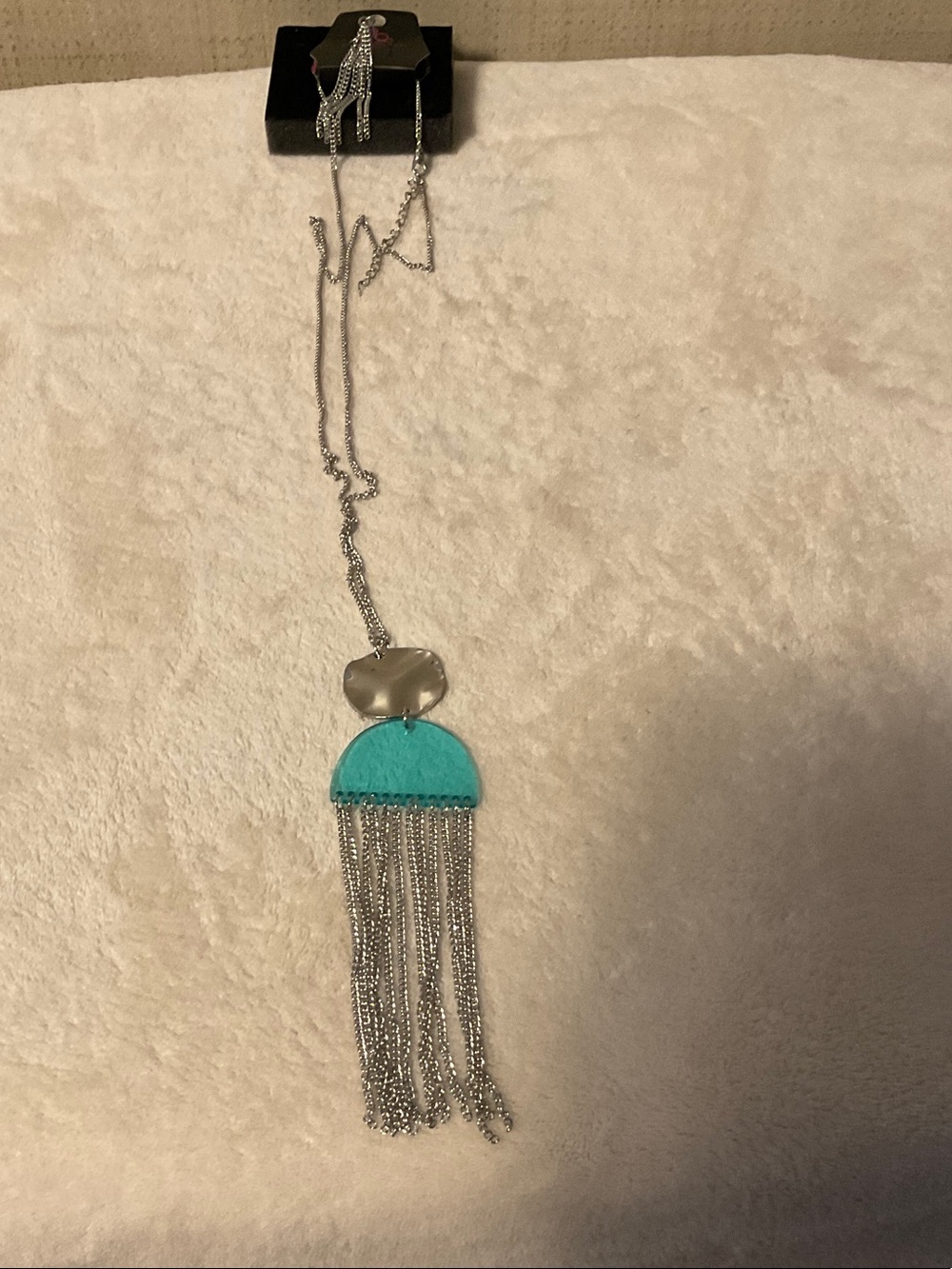 paparazzi Silver-Tone Necklace with Turquoise Fringe Pendant